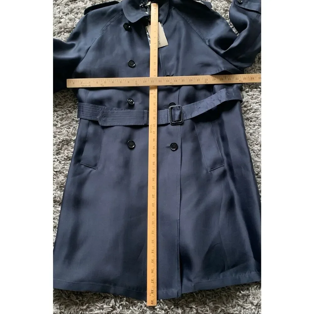 NEW NWT BURBERRY SILK Midnight Blue Trench Coat Jacket sz US 10 $3350 - Picture 6 of 14